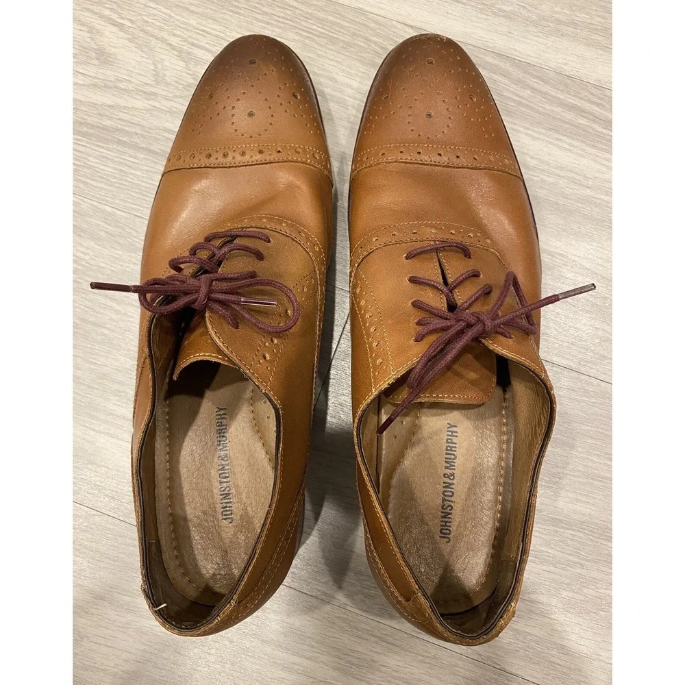208682 PF50‎ CONARD MENS SHOES SIZE 11.5 M TAN LEATHER LACE UP JOHNSTON & MURPHY